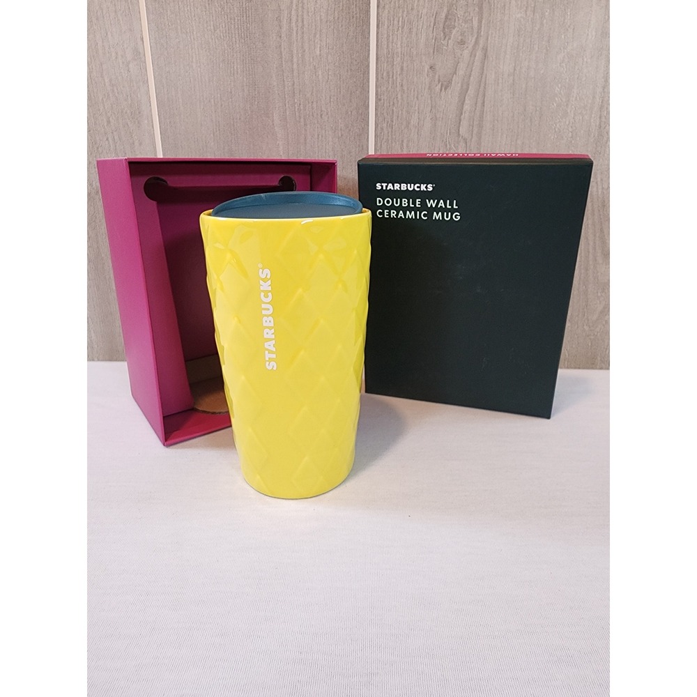 Starbucks Limited Edition Pineapple Hawaii Collection Yellow Ceramic Travel Mug